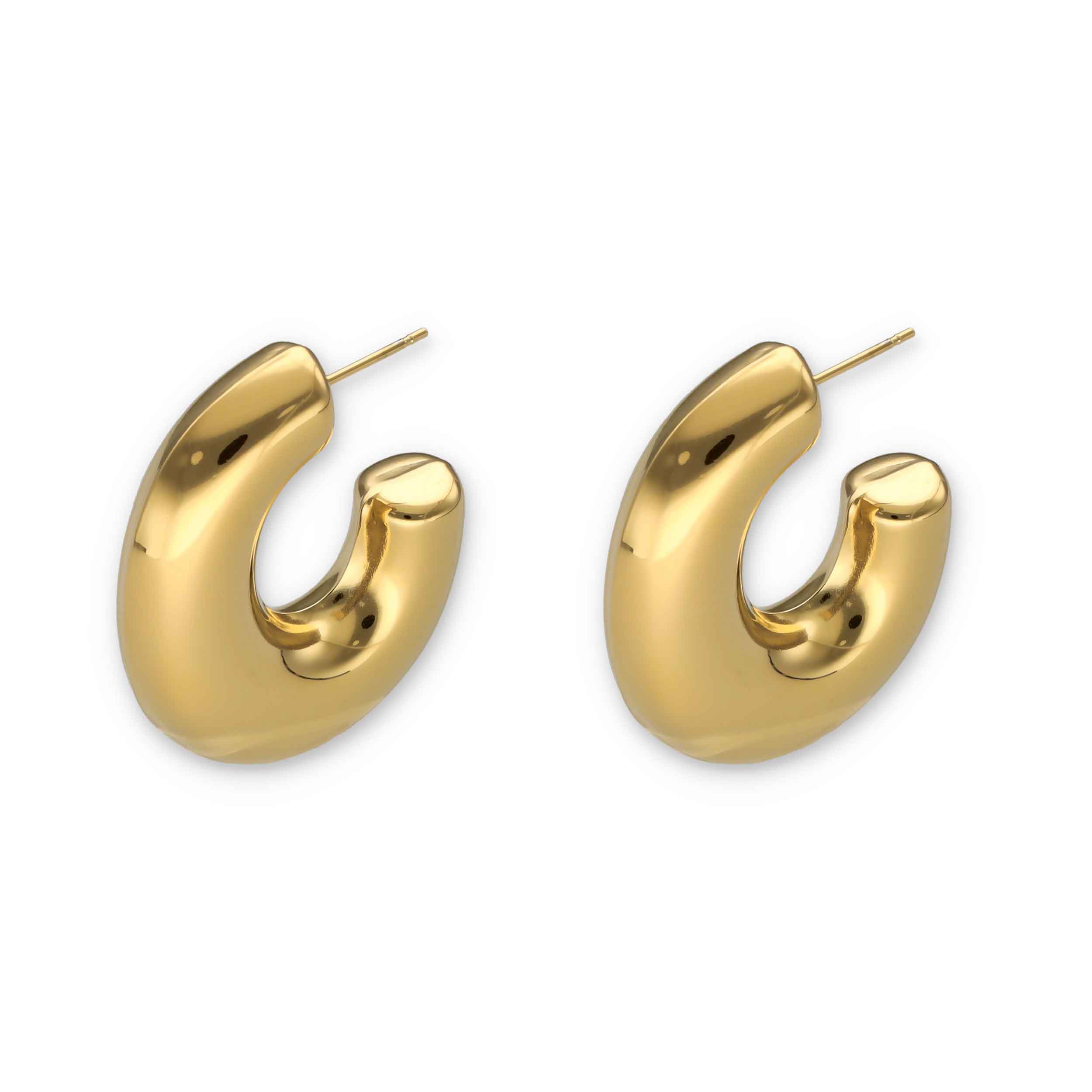 Massive schwere Statement-Ohrringe, Creolen aus vergoldetem Edelstahl, trendige Form, von Schmucktick. 